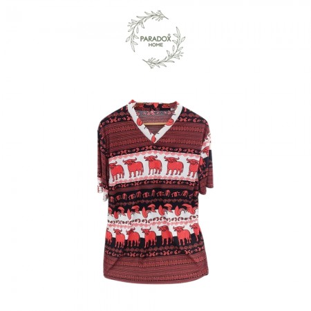เสื้อส้มคอวีนาโน ลายควายวิถีไทย